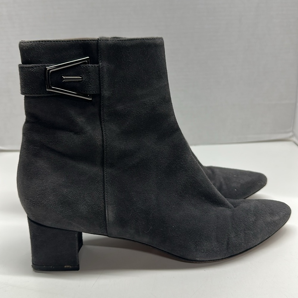 Aquatalia‎ Pina Heeled Boots Suede Zip Up Ankle High Heel Booties Gray Size 9